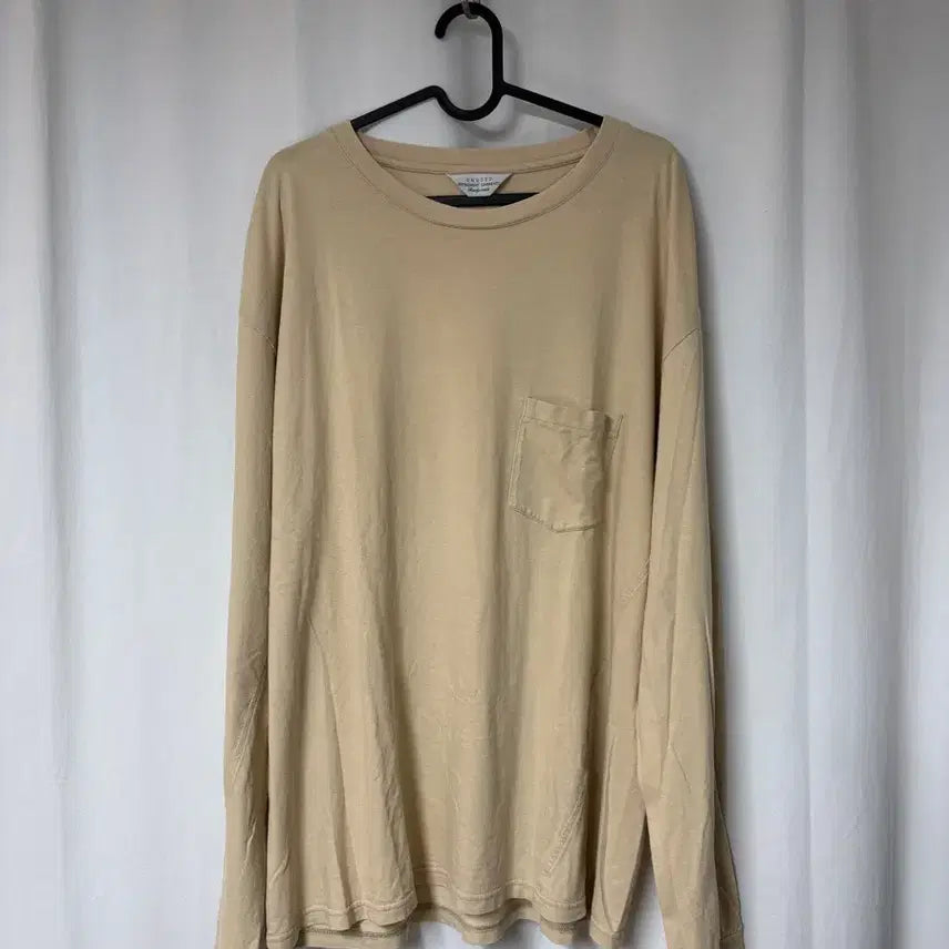 [BUNJANG] Unused Panel Cut Pocket T-Shirt - Beige, Size 1 / 언유즈드 패널 컷 포켓 티셔츠
