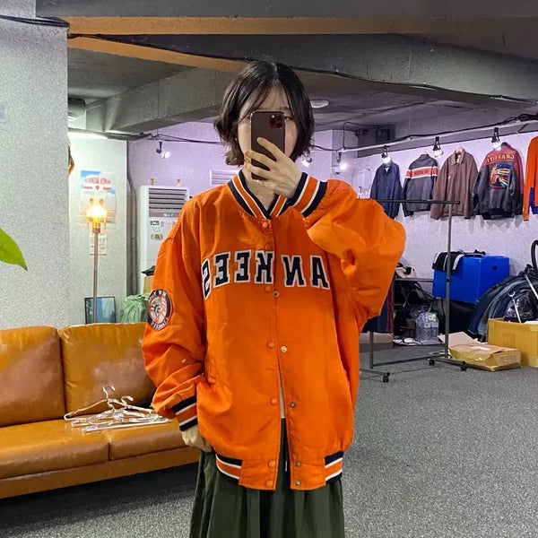 [BUNJANG] MLB New York Yankees Orange Varsity Jacket B5620 / MLB 양키스 오렌지 바시티 자켓 B5620