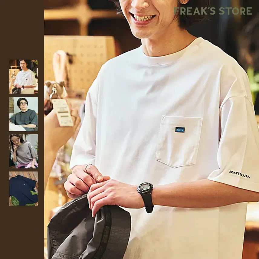 [BUNJANG] FREAK'S STORE KABU Collaboration Cotton Blend Crewneck Pocket T-Shirt / 카부 별주 스토라텍 원포인트자수 크루넥 포켓 티셔츠