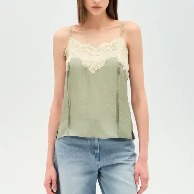 [BUNJANG] TIME THE 3RD COLLECTION Lace Block Sleeveless Top - Light Khaki / [새상품] 한섬 타임 레이스 블록 슬리브리스 - 라이트 카키