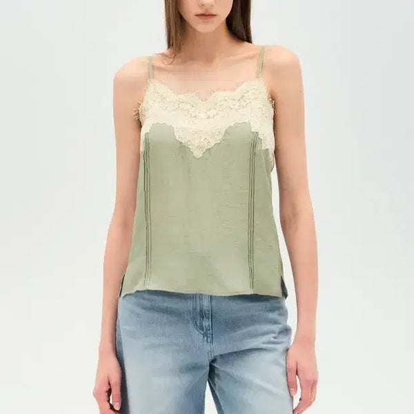 [BUNJANG] TIME THE 3RD COLLECTION Lace Block Sleeveless Top - Light Khaki / [새상품] 한섬 타임 레이스 블록 슬리브리스 - 라이트 카키