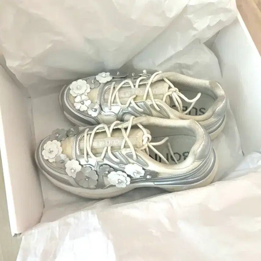 [BUNJANG] SUECOMMA BONNIE Flower Sneakers Silver 230 / [여성신발] 슈콤마보니 플라워 스니커즈 실버 230