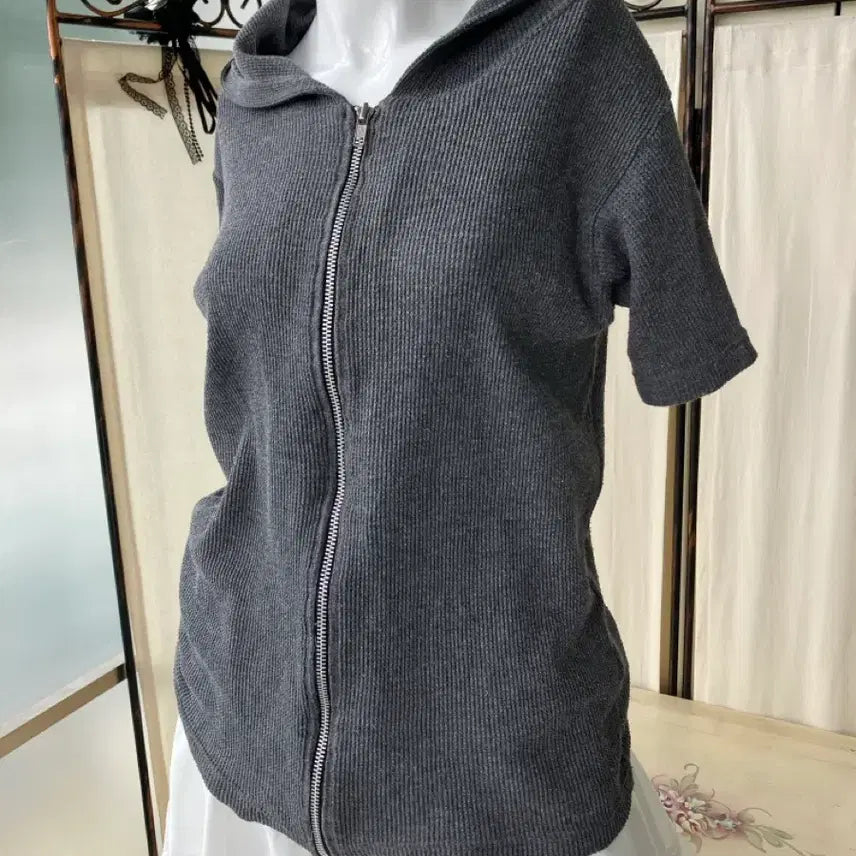 [BUNJANG] Gray Waffle Knit Hoodie Zip-Up / 그레이 와플 니트 후드 집업 1386 모리걸 일본빈티지 y2k 스트릿 갸루 펑키