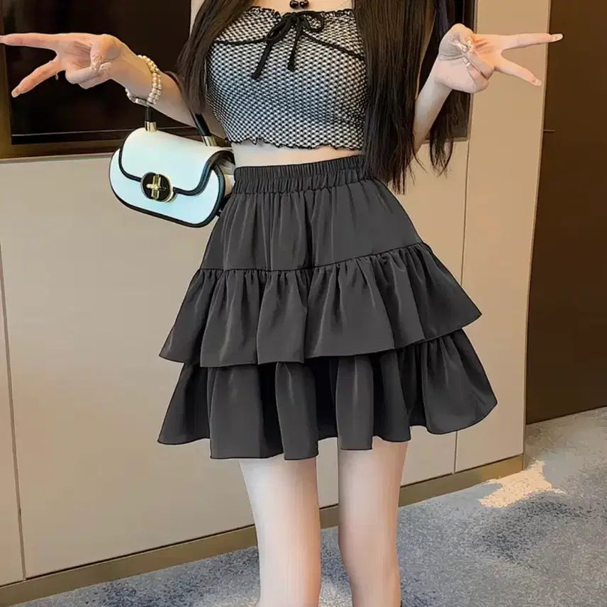 [BUNJANG] SHEIN Black Tiered Maxi Skirt / 블랫 캉캉 스커트