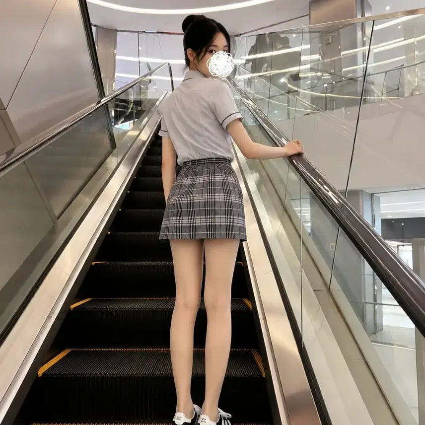 [BUNJANG] Customized Summer School Uniform Blouse and Skirt Set / (교복실착O)하복블라우스 + 짧치세트
