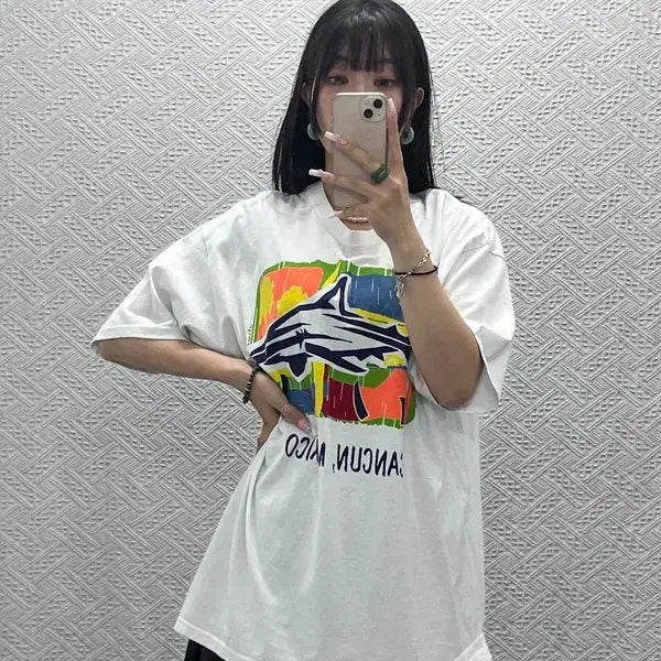 [BUNJANG] Vintage Casual Punk Kitsch Paint Printing Short Sleeve T-Shirt (Size 105) / 빈티지 캐주얼 펑크 키치 페인트 프린팅 반팔티 105 C13785