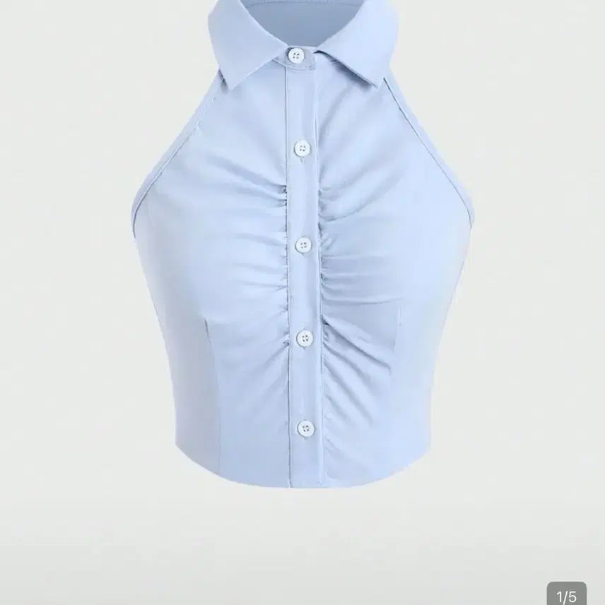 [BUNJANG] SHEIN Sky Blue Shirring Halterneck Top S / 하늘색 셔링 홀터넥 탑