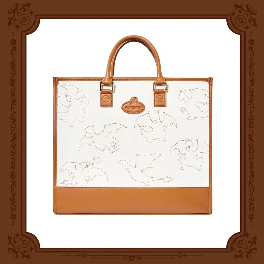 [BUNJANG] Pokémon Store ETERNAL ANTIQUE METAL Leather Canvas Tote Bag / 포켓몬 스토어 ETERNAL ANTIQUE METAL 레더 캔버스 토트백