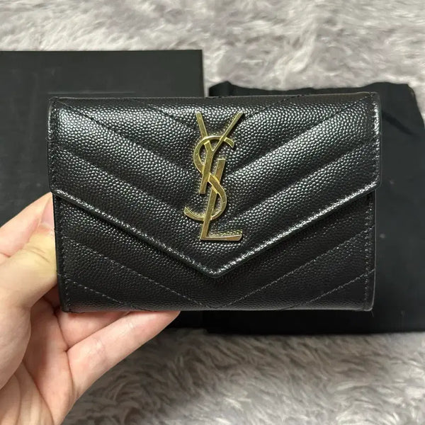 [BUNJANG] Saint Laurent Matelassé Envelope Medium Wallet Black / [풀구성] 입생로랑 마틀라세 엔벨로프 중지갑 블랙