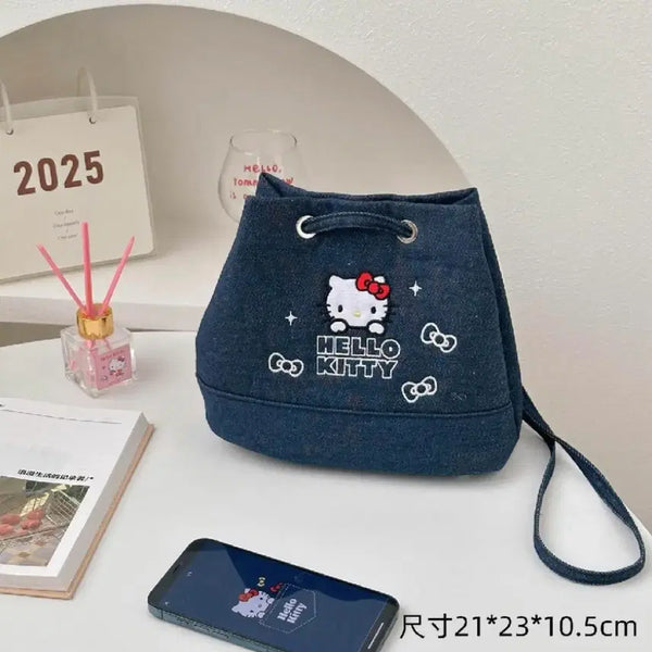 [BUNJANG] Sanrio Hello Kitty Denim Drawstring Backpack Bag / [미개봉 정품] 키티 데님 가방 백팩 복조리백