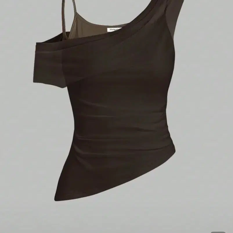 [BUNJANG] Shein Brown Asymmetrical Shirring Top M Size / 브라운 언발 셔링 탑