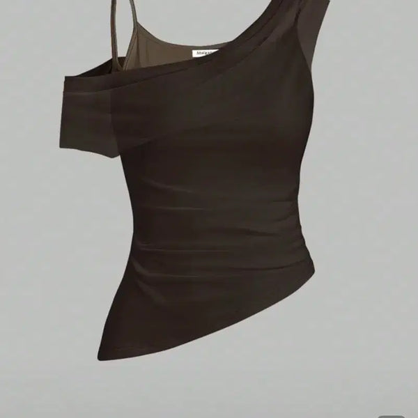 [BUNJANG] Shein Brown Asymmetrical Shirring Top M Size / 브라운 언발 셔링 탑