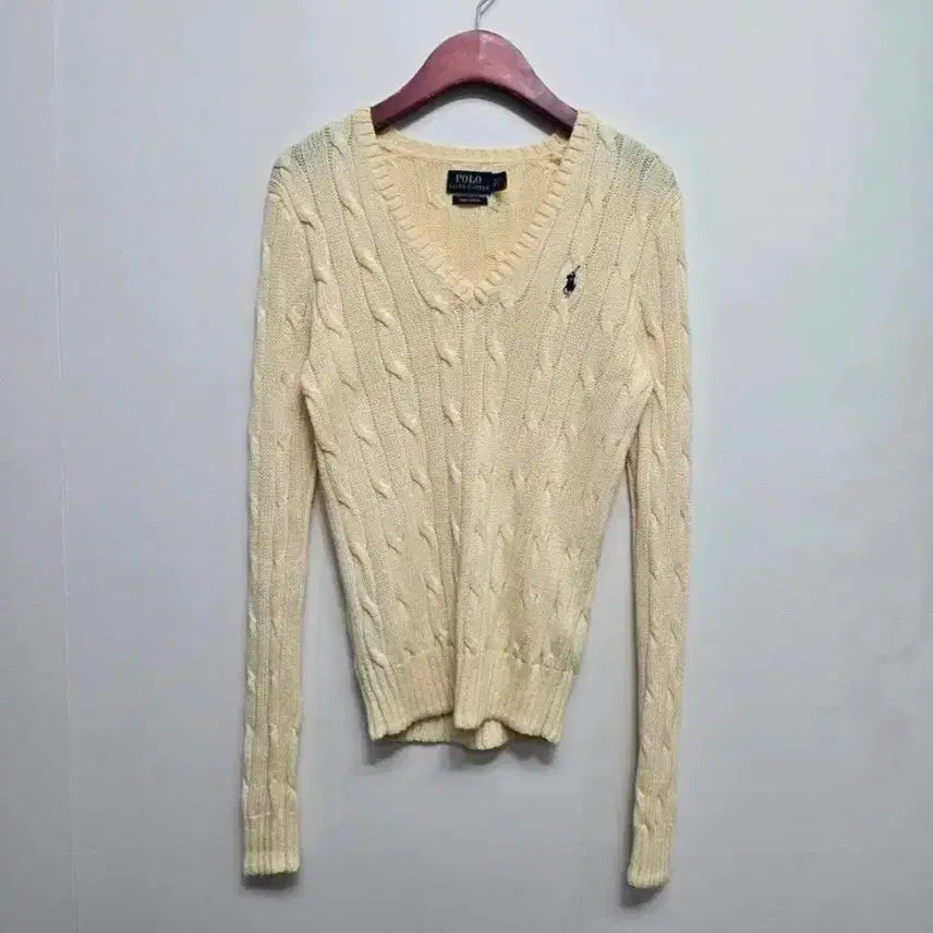 [BUNJANG] Polo Ralph Lauren Kimberly V-Neck Cable Knit Sweater / 큐알인증) 폴로 랄프로렌 22'SS 킴벌리 브이넥 케이블 니트