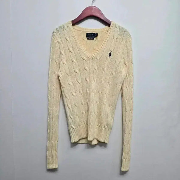 [BUNJANG] Polo Ralph Lauren Kimberly V-Neck Cable Knit Sweater / 큐알인증) 폴로 랄프로렌 22'SS 킴벌리 브이넥 케이블 니트