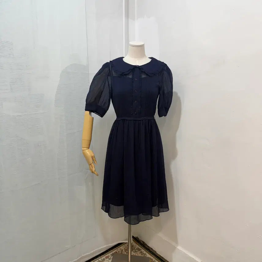 [BUNJANG] Twinkle Kara See-through Short Sleeve Dress / 라인 트윙클 카라 시스루 반팔원피스 하객원피스 5026