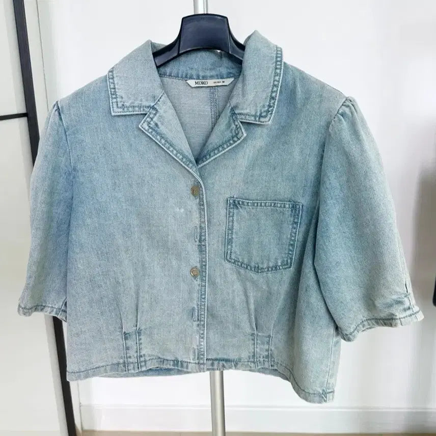 [BUNJANG] Mixxo Denim Puff Blouse / 미쏘 데님퍼프블라우스
