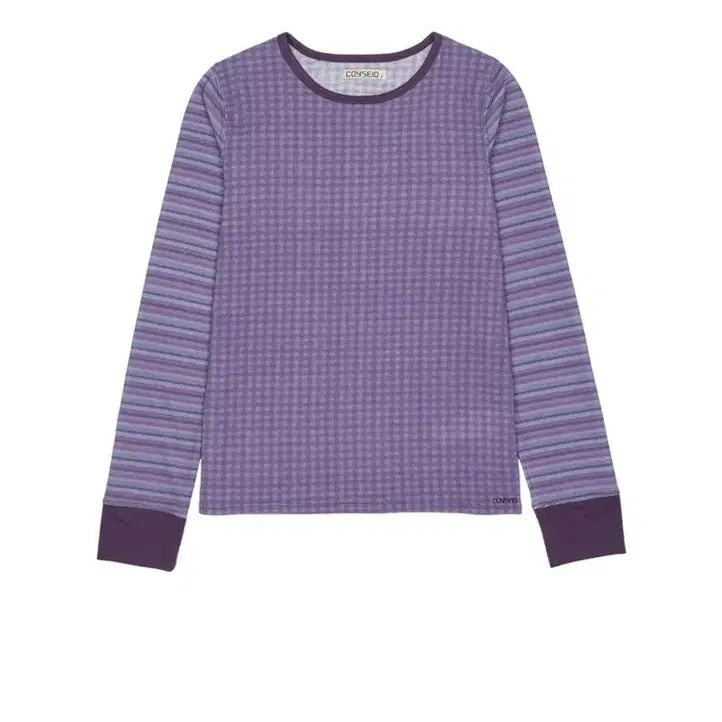 [BUNJANG] Koseeio Check Stripe Long Sleeve Purple / 코세이오 체크 스트라이프 롱슬리브 퍼플