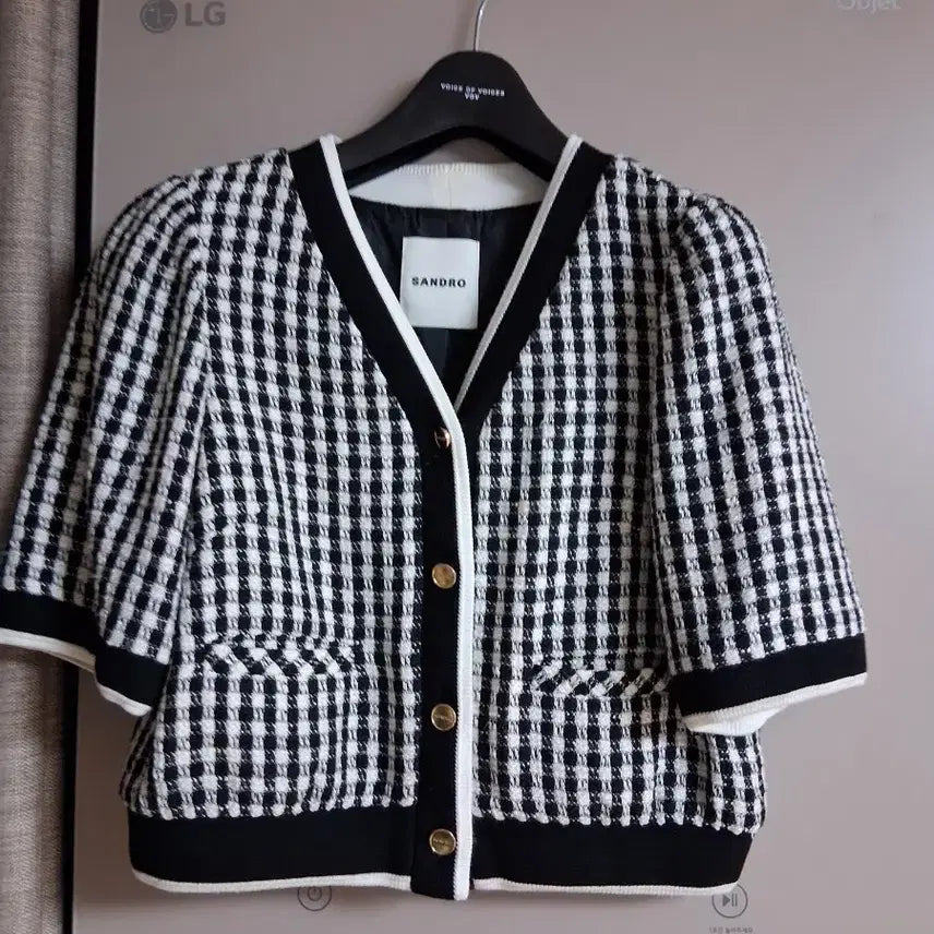 [BUNJANG] Sandro Check Pattern Tweed Cropped Jacket / SANDRO산드로 체크패턴 트위드 크롭자켓