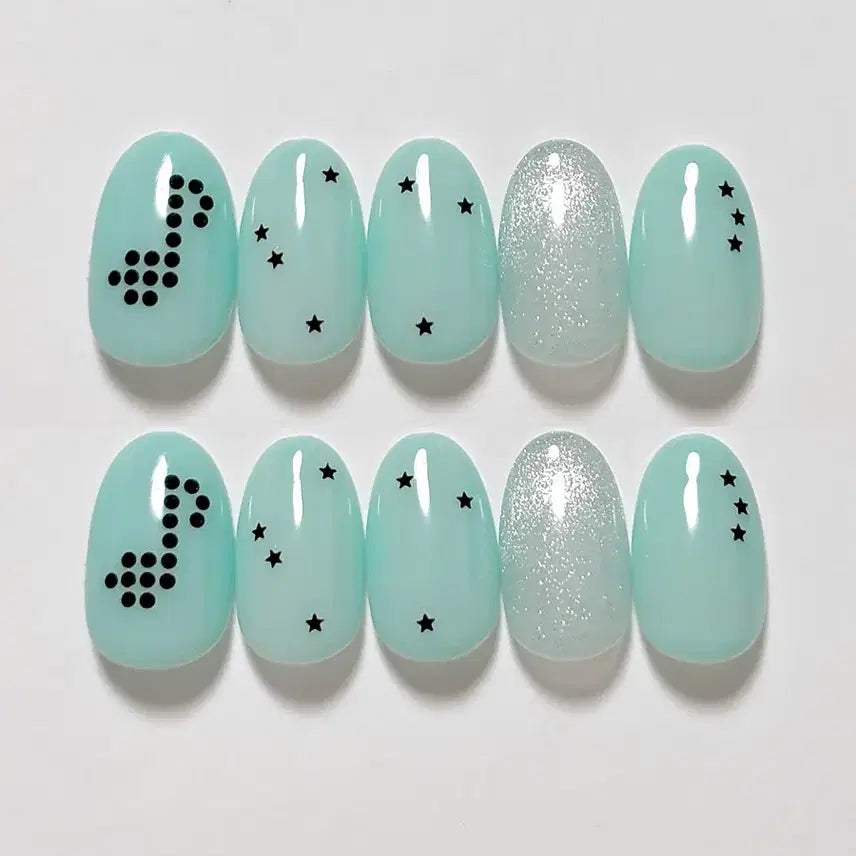 [BUNJANG] Mintcore Handmade Nail Tips - Music Note Magnetic Gel Y2K Gyaru Style / 민트코어 수제 네일팁 음표 자석젤 y2k 갸루