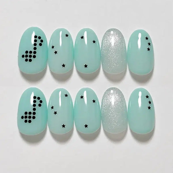 [BUNJANG] Mintcore Handmade Nail Tips - Music Note Magnetic Gel Y2K Gyaru Style / 민트코어 수제 네일팁 음표 자석젤 y2k 갸루