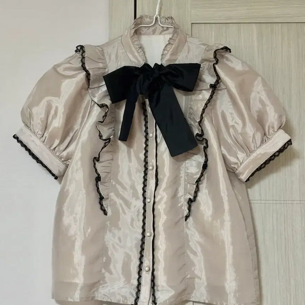 [BUNJANG] Honey Cinnamon Ribbon Blouse Pink / 허니시나몬 리본 블라우스 핑크