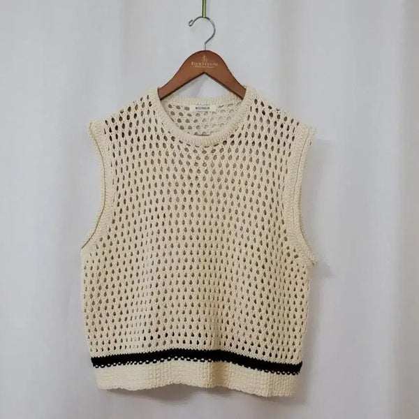 [BUNJANG] MOONSUN Crochet Knit Top Beige Free Size / MOONSUN 문선 크로셰 니트조직 free