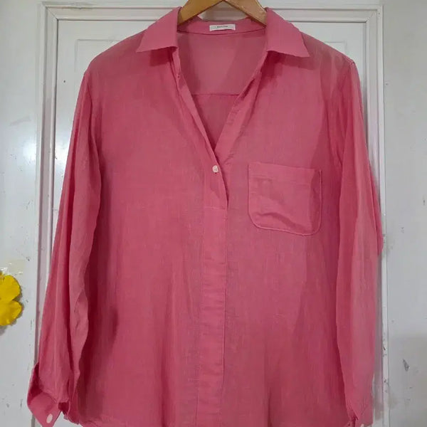 [BUNJANG] Linen Blouse Pink / 여름 시원한 고급스러운 디자인이쁜. 마 린넨 블라우스 깨끗해요. 66반까지