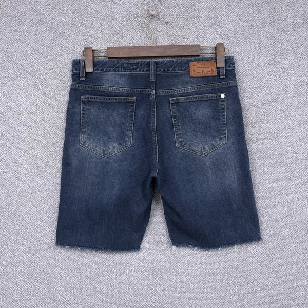 [BUNJANG] Modnine [MOD4] Men's Washed Mid-Blue Slim Fit Straight Leg Denim Shorts / 모드나인 [MOD4] 남성 워싱중청 스판 슬림핏 일자 데님 반바지 30-31