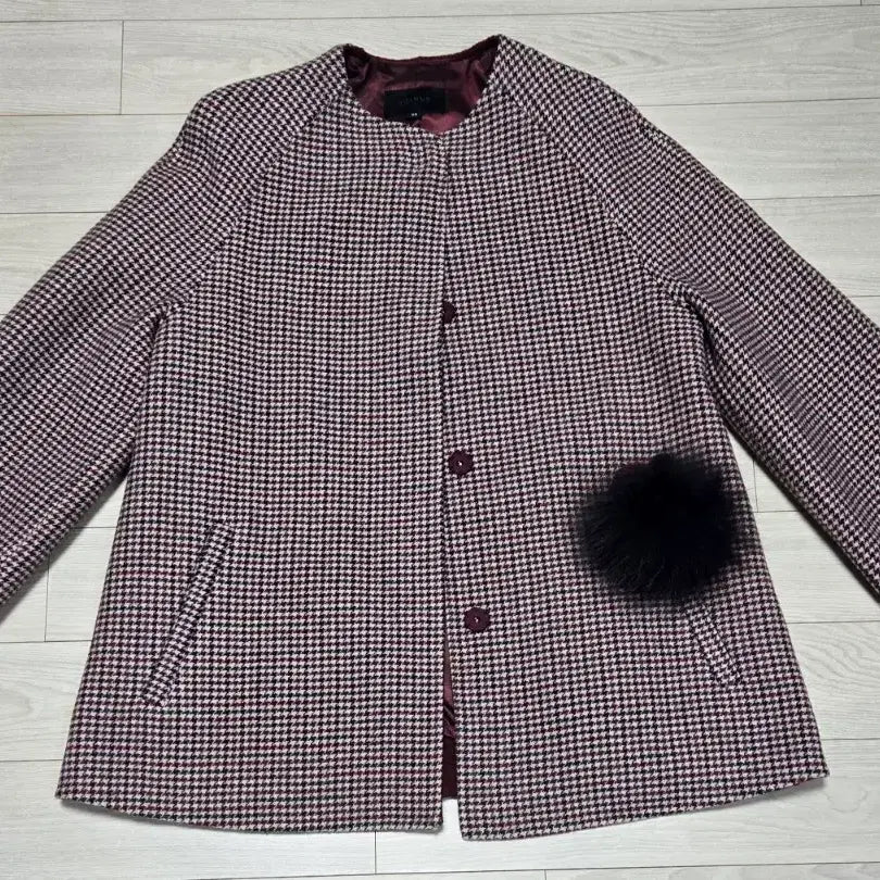 [BUNJANG] Join Us Houndstooth Pattern Coat Burgundy Size 55 / 조이너스 하운드투스 코트
