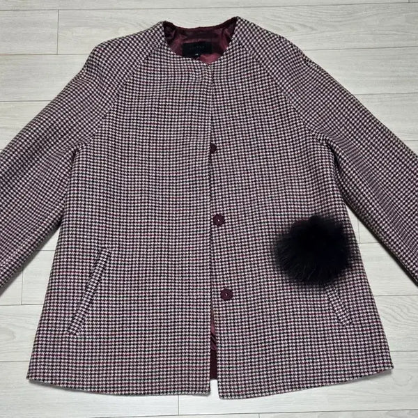[BUNJANG] Join Us Houndstooth Pattern Coat Burgundy Size 55 / 조이너스 하운드투스 코트