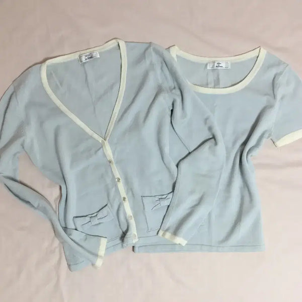 [BUNJANG] Vintage Gyaru Ribbon Cardigan Set / 빈티지 양산형 갸루 리본 가디건 세트