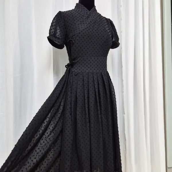 [BUNJANG] Black Dot Pattern Cheollik One-Piece Dress / 명절 생활한복 (철릭 원피스 때때롯살롱 츄샵 리슬 다래원 하객룩 피로연 예복 상견례 졸업사진