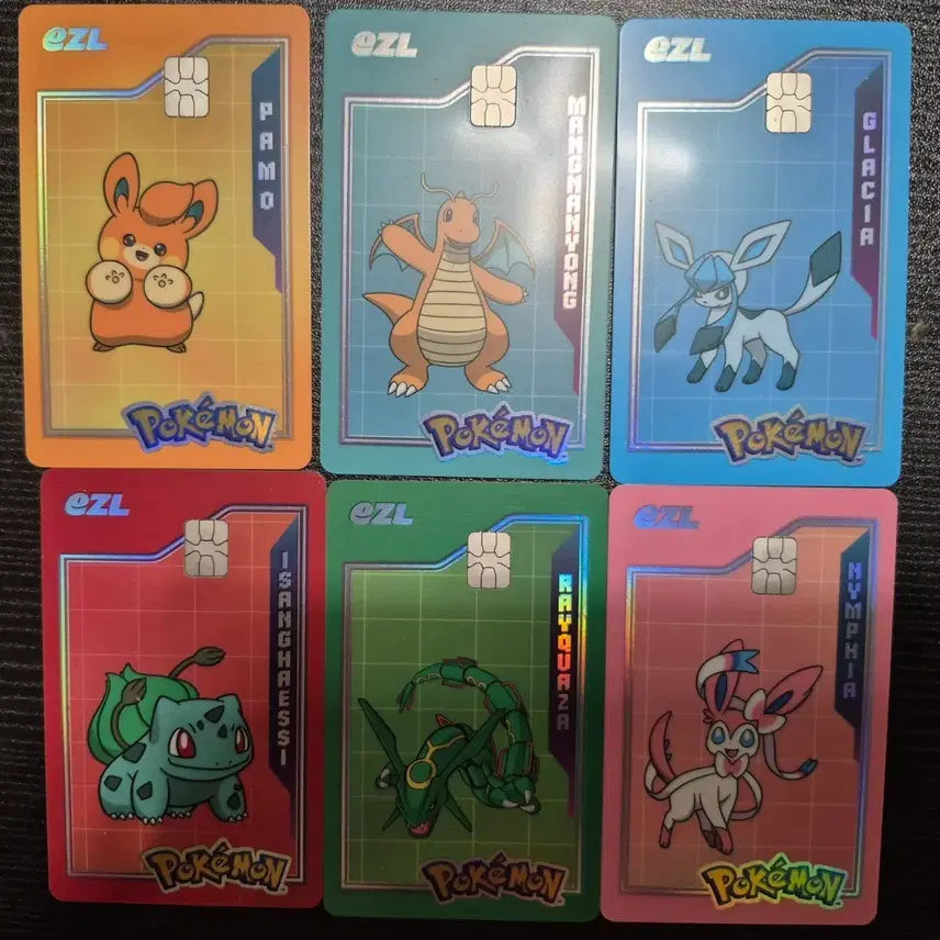 [BUNJANG] Pokemon Card Set (Farfetch'd, Dragonite, Glaceon, Rayquaza, Sylveon) / 포켓몬스터 카드 6종 (파오리, 망나뇽, 글라시아, 레쿠쟈, 님피아)
