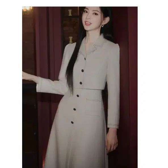 [BUNJANG] It Michaa Open Collar Stitch Dress Size 55 / 잇미샤 it michaa 오픈 카라 스티치 원피스 55사이즈 정품