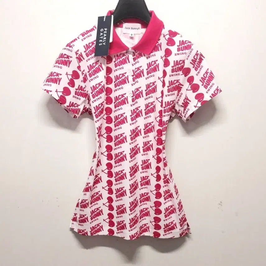 [BUNJANG] PEARLY GATES Jack Bunny Cherry Pattern Short Sleeve Polo Shirt / 리게이츠 잭버니 체리 패턴 반팔 카라티(정품.새상품)
