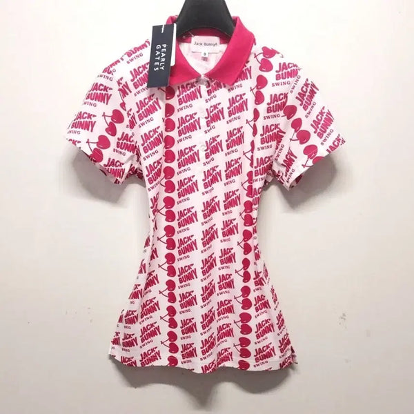 [BUNJANG] PEARLY GATES Jack Bunny Cherry Pattern Short Sleeve Polo Shirt / 리게이츠 잭버니 체리 패턴 반팔 카라티(정품.새상품)