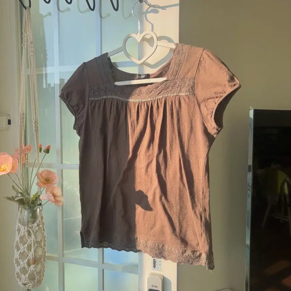 [BUNJANG] Vintage Mori Girl Khaki Brown Lace Blouse / [빈티지] 모리걸 카키브라운 레이스 블라우스 -옷장정리