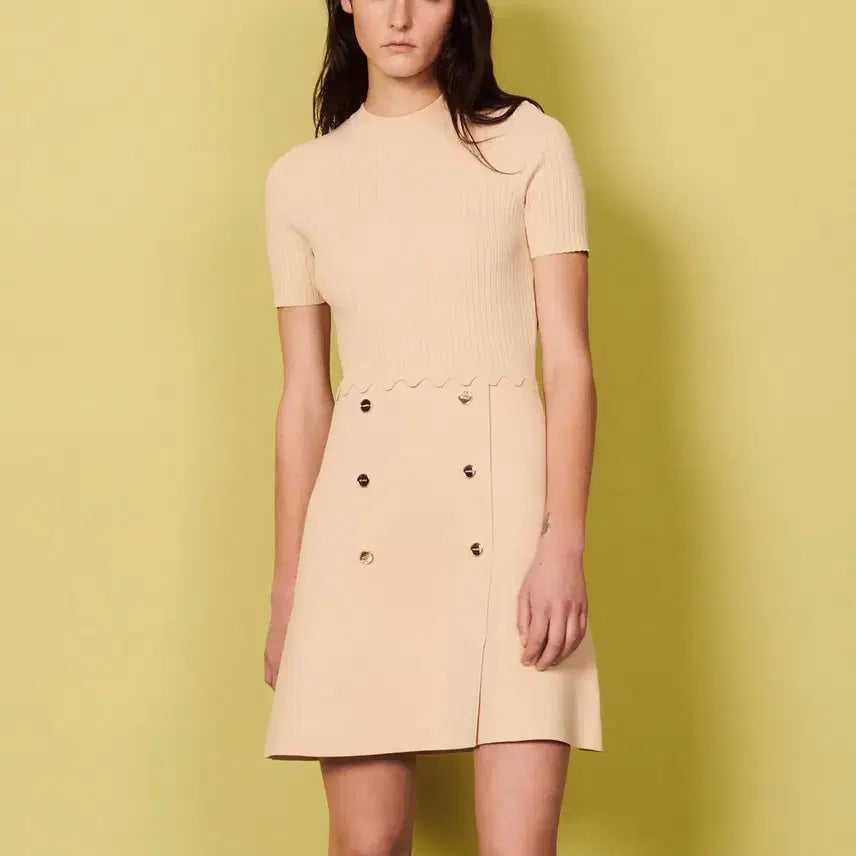 [BUNJANG] Sandro Beige Gold Button Detail Dress Size 36 / (정품)산드로 sandro 원피스 36 사이즈
