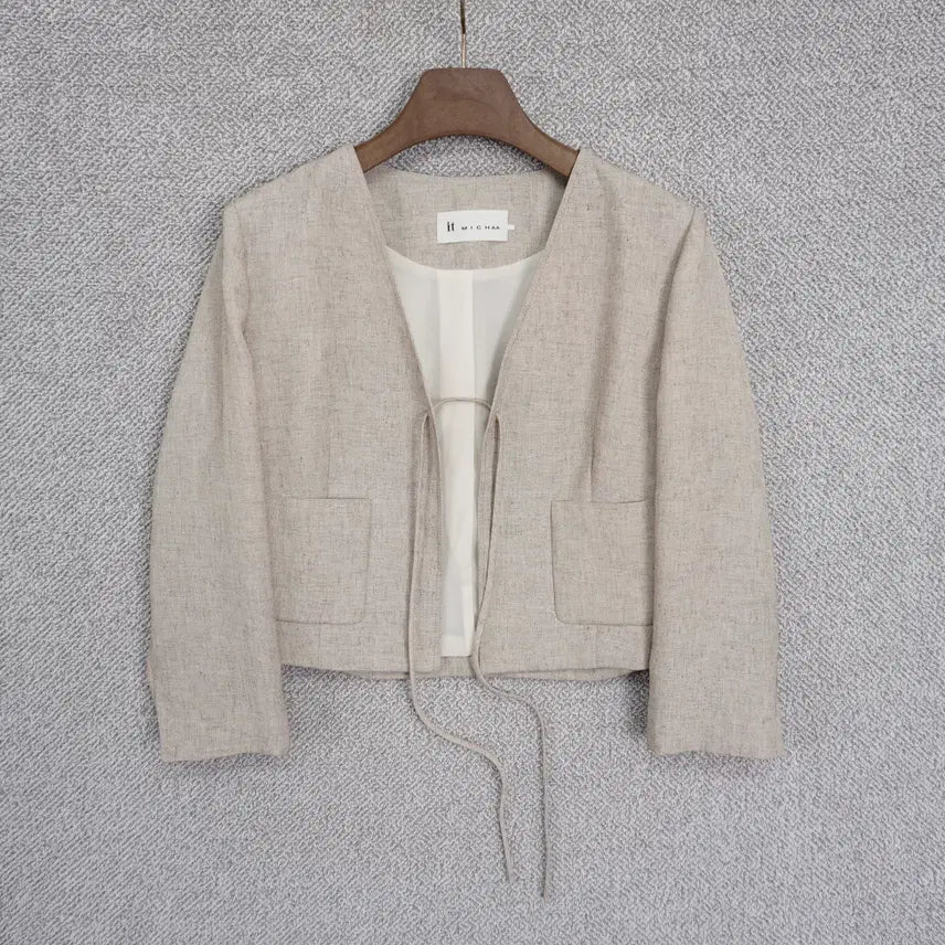 [BUNJANG] It Michaa 24SS Women's Collarless Crop Jacket with Strap (Size 55) / 잇미샤 24SS 여성 스트랩 카라리스 크롭 자켓 55size
