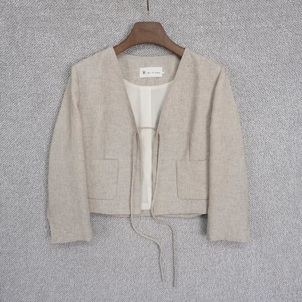 [BUNJANG] It Michaa 24SS Women's Collarless Crop Jacket with Strap (Size 55) / 잇미샤 24SS 여성 스트랩 카라리스 크롭 자켓 55size