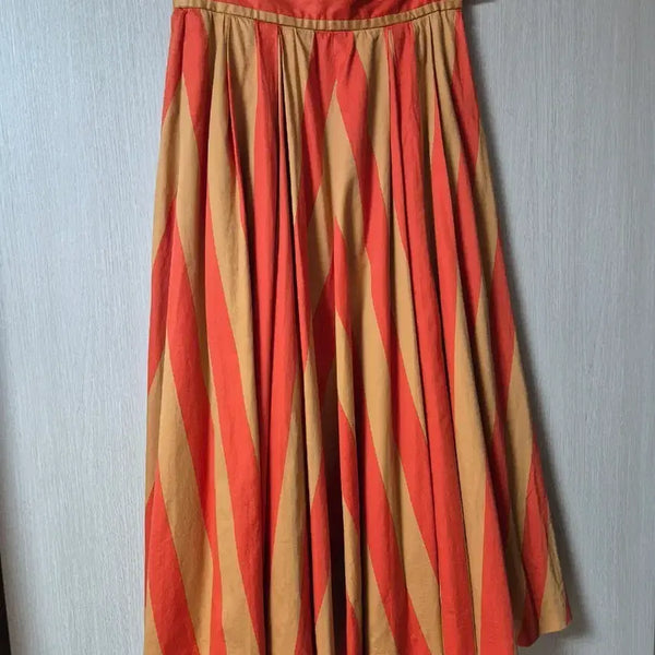 [BUNJANG] Yves Saint Laurent A-Line Midi Skirt Orange Beige Stripe / 입생로랑 Yves Saint Laurent 스커트 에이라인 치마 90s