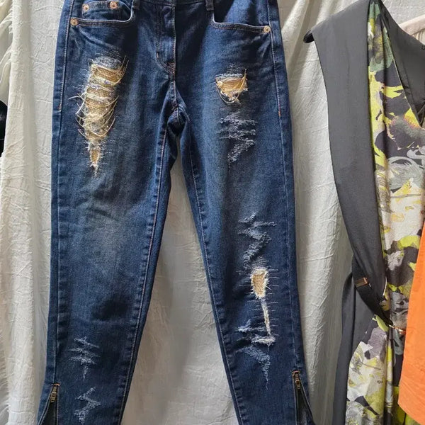 [BUNJANG] Obzee Distressed Zipper Detail Jeans / 오브제 청바지 디스트로이드 지퍼 장식
