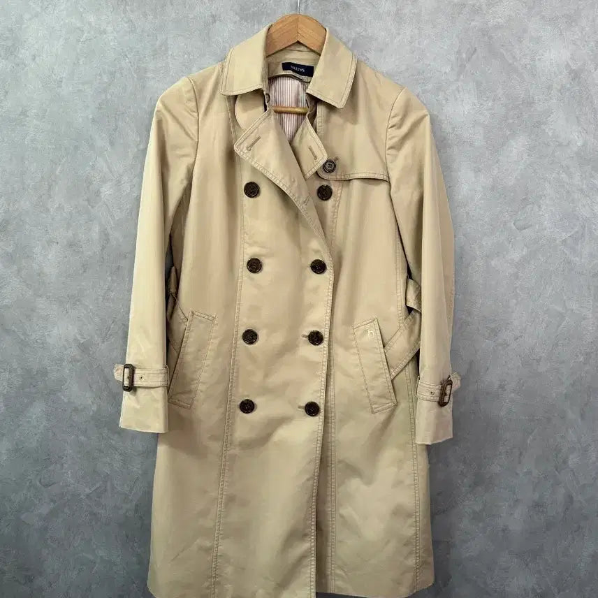 [BUNJANG] Hazzys Women's Double Button Trench Coat Jacket - Size S / 헤지스 여성 더블 버튼 트렌치 코트 자켓 S