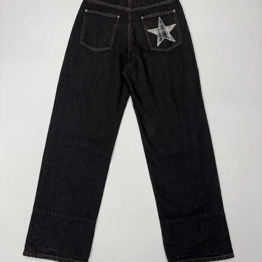 [BUNJANG] Cavish W Check Black Wide Denim Pants (M) / (28) Cavish 카비시 W 체크 블랙 와이드 데님 팬츠
