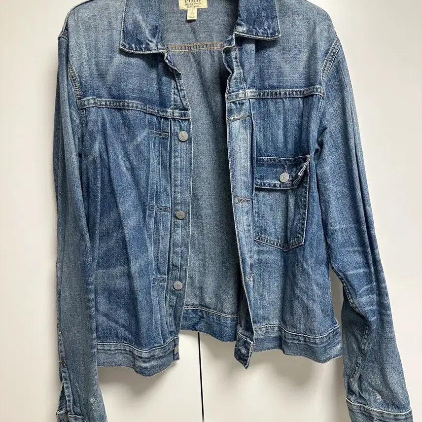 [BUNJANG] Polo Ralph Lauren Denim Patchwork Collar Trucker Jacket / 폴로 랄프로렌 데님 패치워크 칼라 트러커 재킷 L