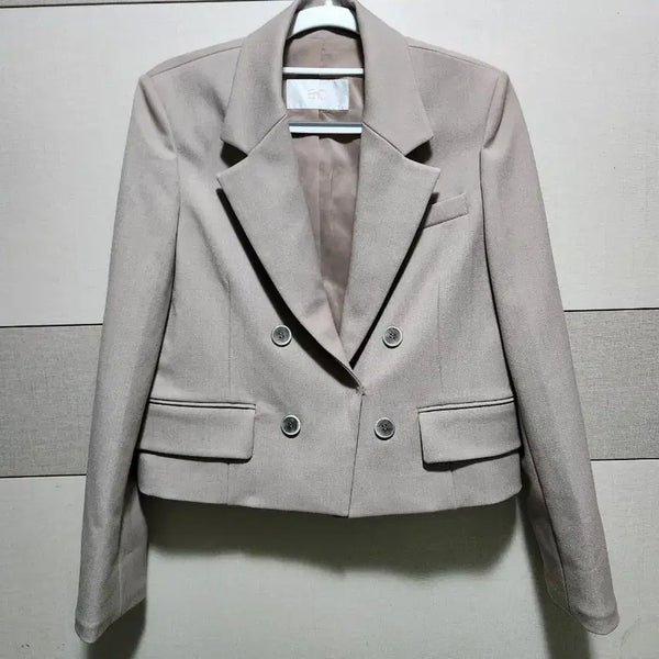 [BUNJANG] EnC Women's Beige Cropped Double-Breasted Blazer / EnC 여성 베이지 크롭 더블자켓 85-90-160 / 정장자켓
