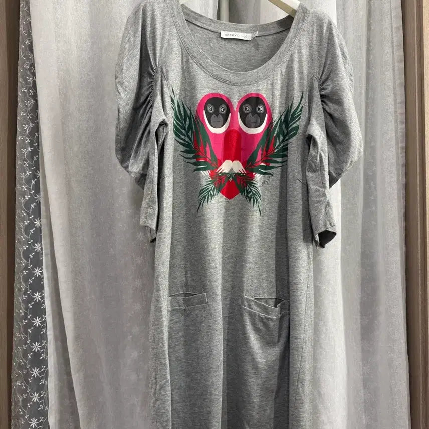 [BUNJANG] See by Chloé Parrot Heart Print Cotton Jersey Mini Dress / 씨바이끌로에by Chloe 원피스 정품