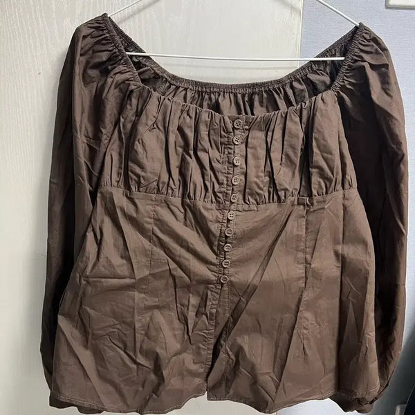 [BUNJANG] Brown Off-Shoulder Blouse / 에이블리 상의 브라운 블라우스 옷장정리