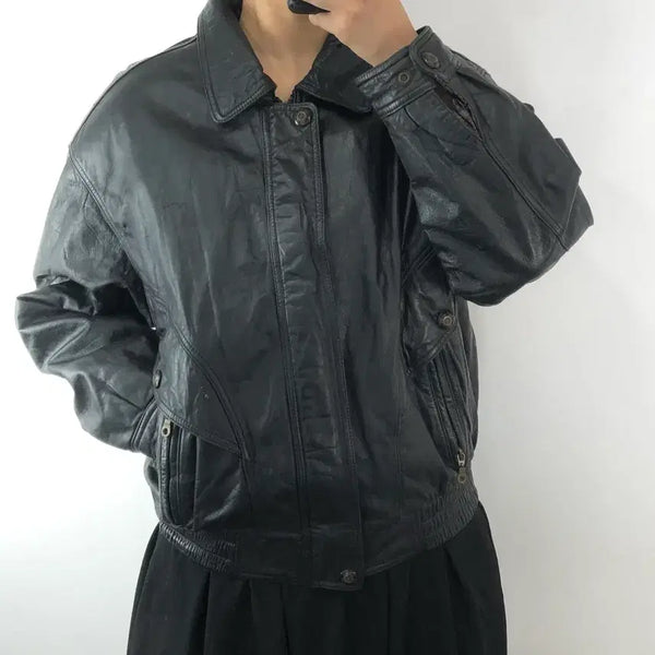 [BUNJANG] Masal Black Cowhide Leather Blouson Jacket / Masal 블랙 소가죽 블루종 레더자켓