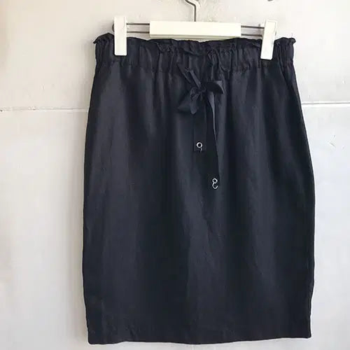 [BUNJANG] Black Ramie Blend Band Skirt / 블랙 마소재 밴드스커트-66/새거수준